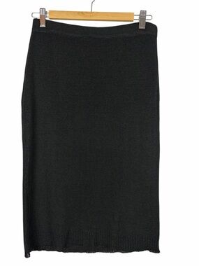Byblos Black Knit Midi Skirt Made in Italy Linen Blend Minimalist Size Small